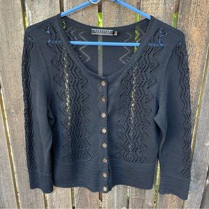 Peruvian Connection Pima Cotton Pointelle Knit Cropped Cardigan Sweater Sz S